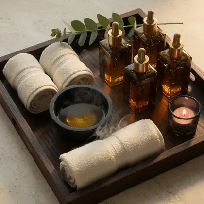 Massage oils and warm towels prepared at Zenora Spa Lahore